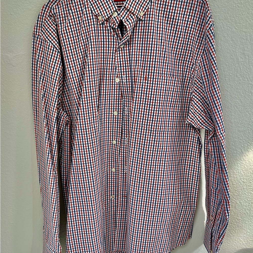 Izod Men's Red and Blue Checkered Shirt